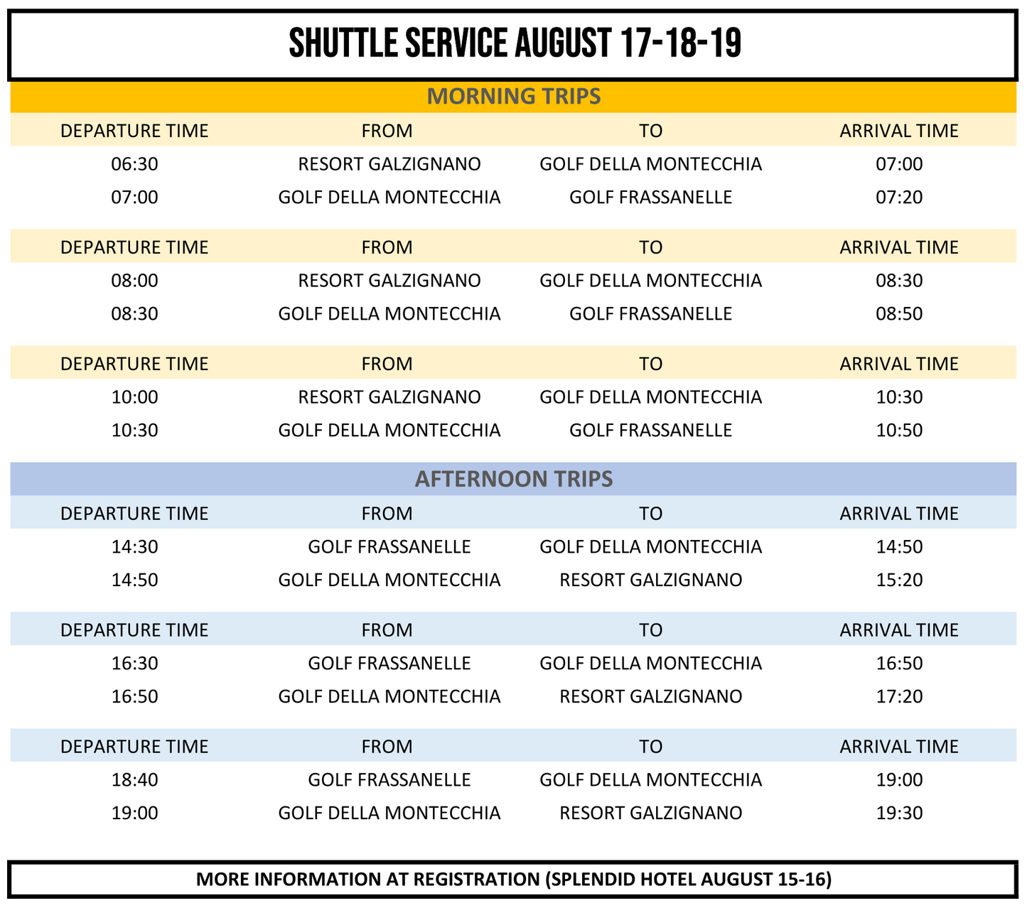 VENICE OPEN 2025 - SHUTTLE SERVICE 16-19 AUGUST