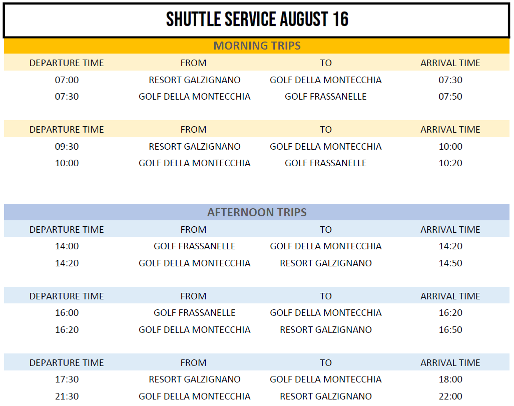 VENICE OPEN 2025 - SHUTTLE SERVICE 16-19 AUGUST