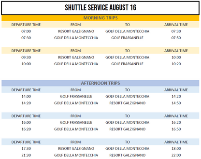 VENICE OPEN 2025 - SHUTTLE SERVICE 16-19 AUGUST