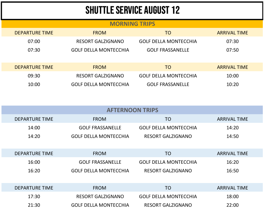 VENICE OPEN 2026 - SHUTTLE SERVICE 12-15 AUGUST