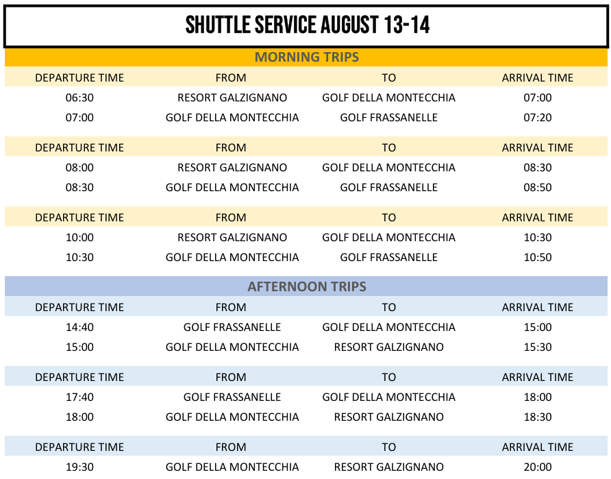 VENICE OPEN 2026 - SHUTTLE SERVICE 12-15 AUGUST