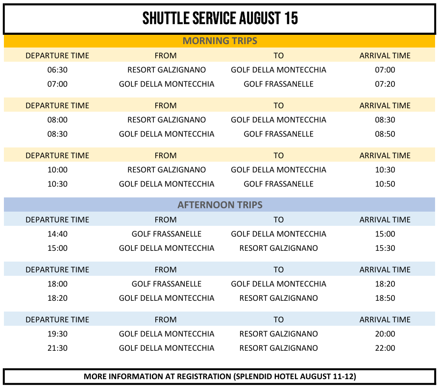 VENICE OPEN 2026 - SHUTTLE SERVICE 12-15 AUGUST