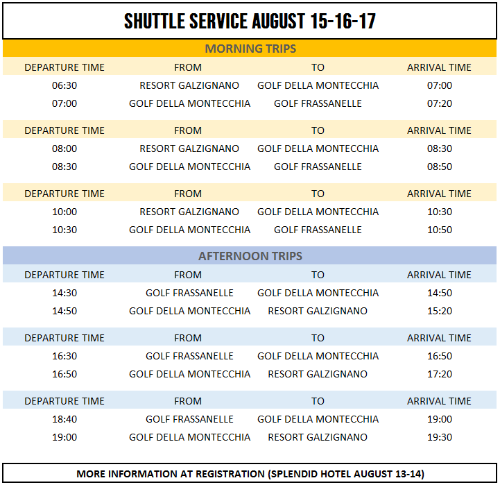 VENICE OPEN 2024 - SHUTTLE SERVICE 14-17 AUGUST