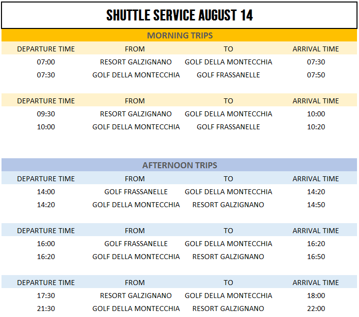 VENICE OPEN 2024 - SHUTTLE SERVICE 14-17 AUGUST